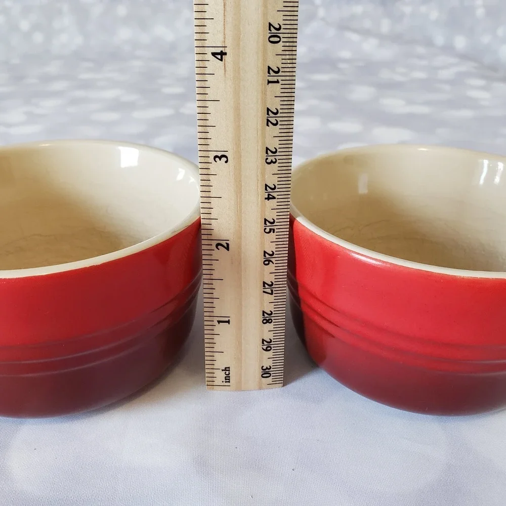 Le Creuset Custard Cup Ramekin Stoneware Set Of 2 Not Matching Red 11-03 & 15-16